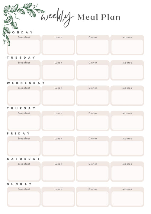 Weekly Meal Plan and Ingredient List