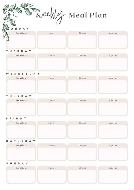 Weekly Meal Plan and Ingredient List